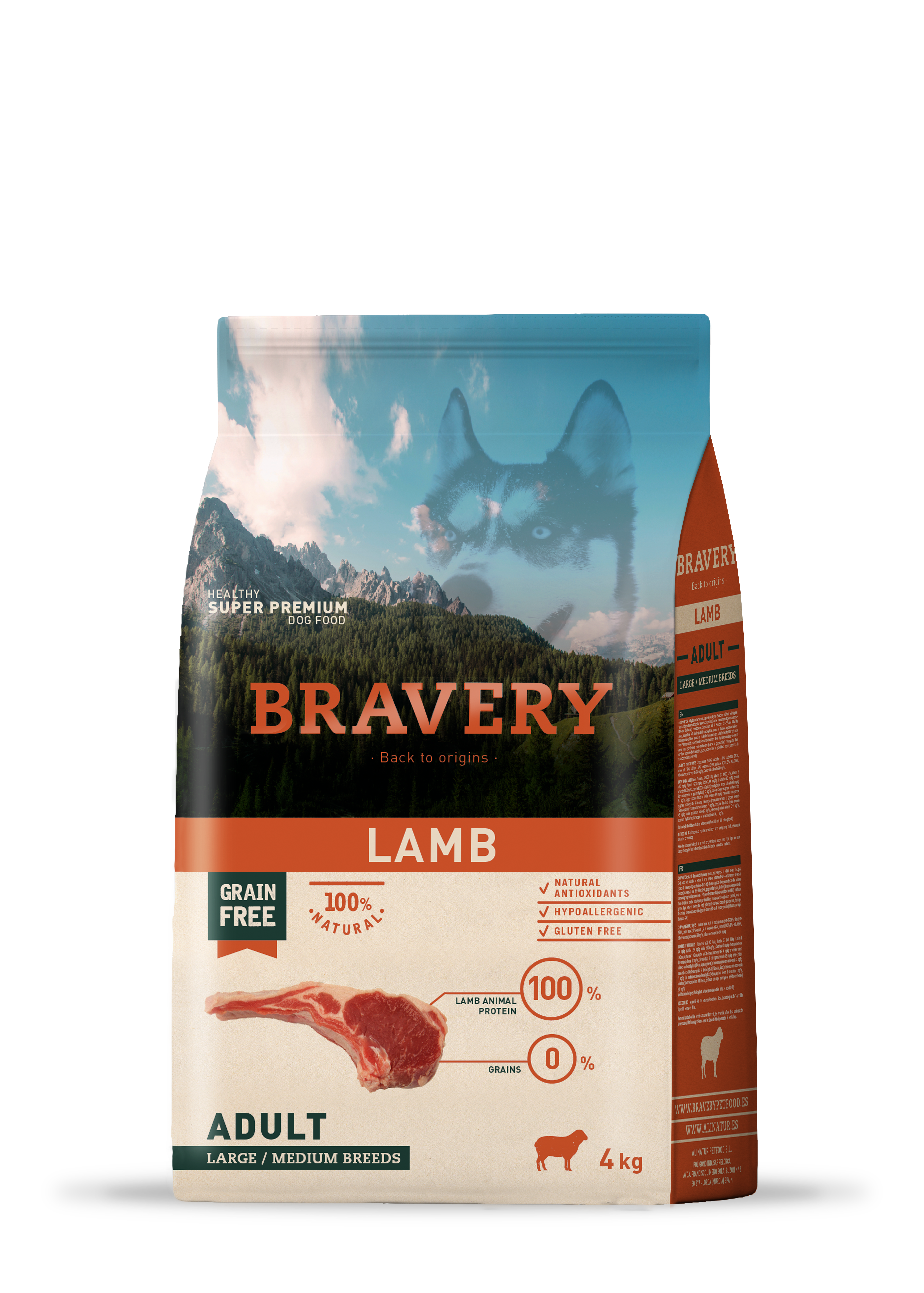 BRAVERY LAMB ADULT LARGE/MEDIUM BREED 4 KGS