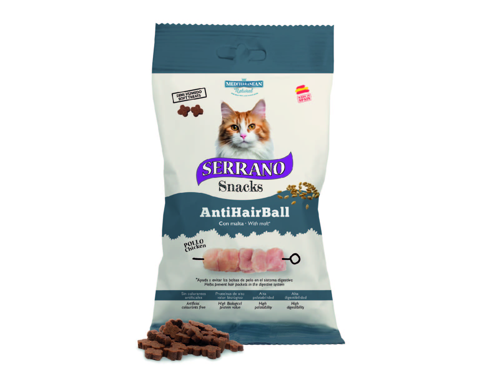 Serrano Snacks | Snack Anti Bolas de Pelo para Gatos con Pollo | 50 g