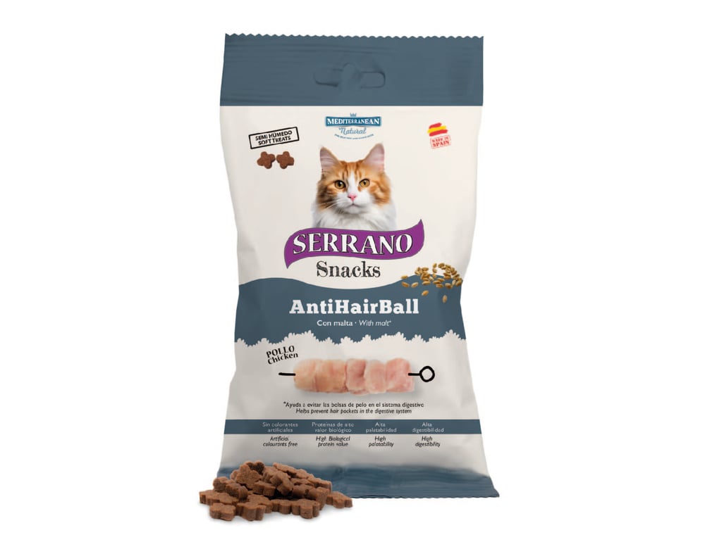Serrano Snacks | Snack Anti Bolas de Pelo para Gatos con Pollo | 50 g