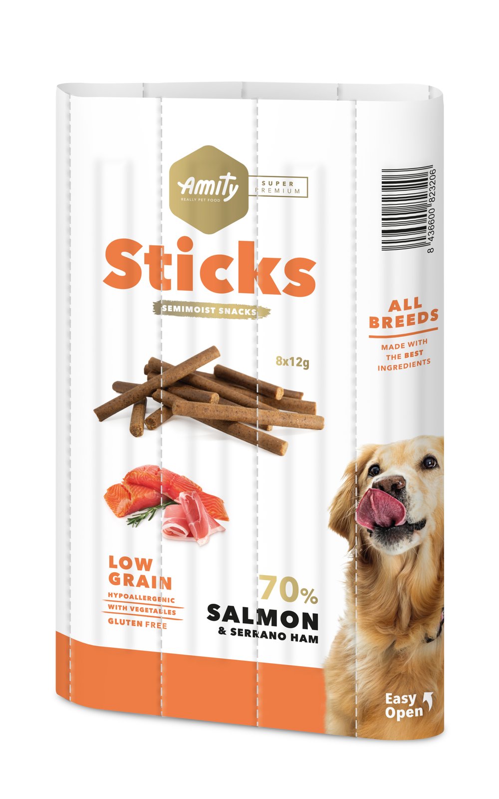 AMITY SUPER PREMIUM STICKS SALMON & SERRANO HAM (DISPLAY 12 UNIDADES)