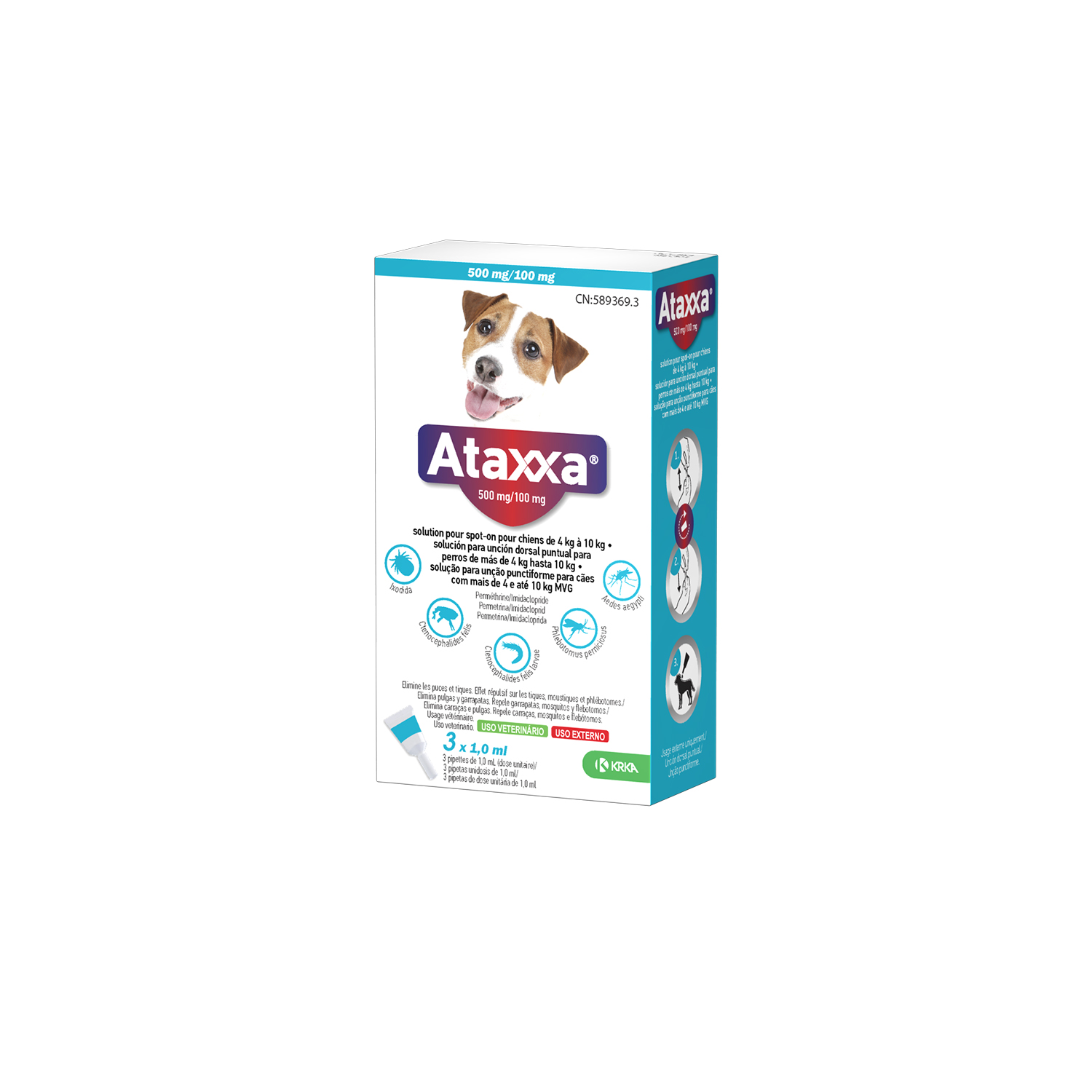 Ataxxa Antiparasitario Spot On Perros 4-10 kg – Pipetas contra Pulgas, Garrapatas y Mosquito de la Leishmania (3 Unidades)