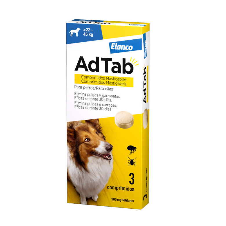 AdTab Perro 900 mg – Pack de 3 Comprimidos Masticables Antiparasitarios para Perros Grandes (22-45 kg) | Protección Mensual contra Pulgas y Garrapatas