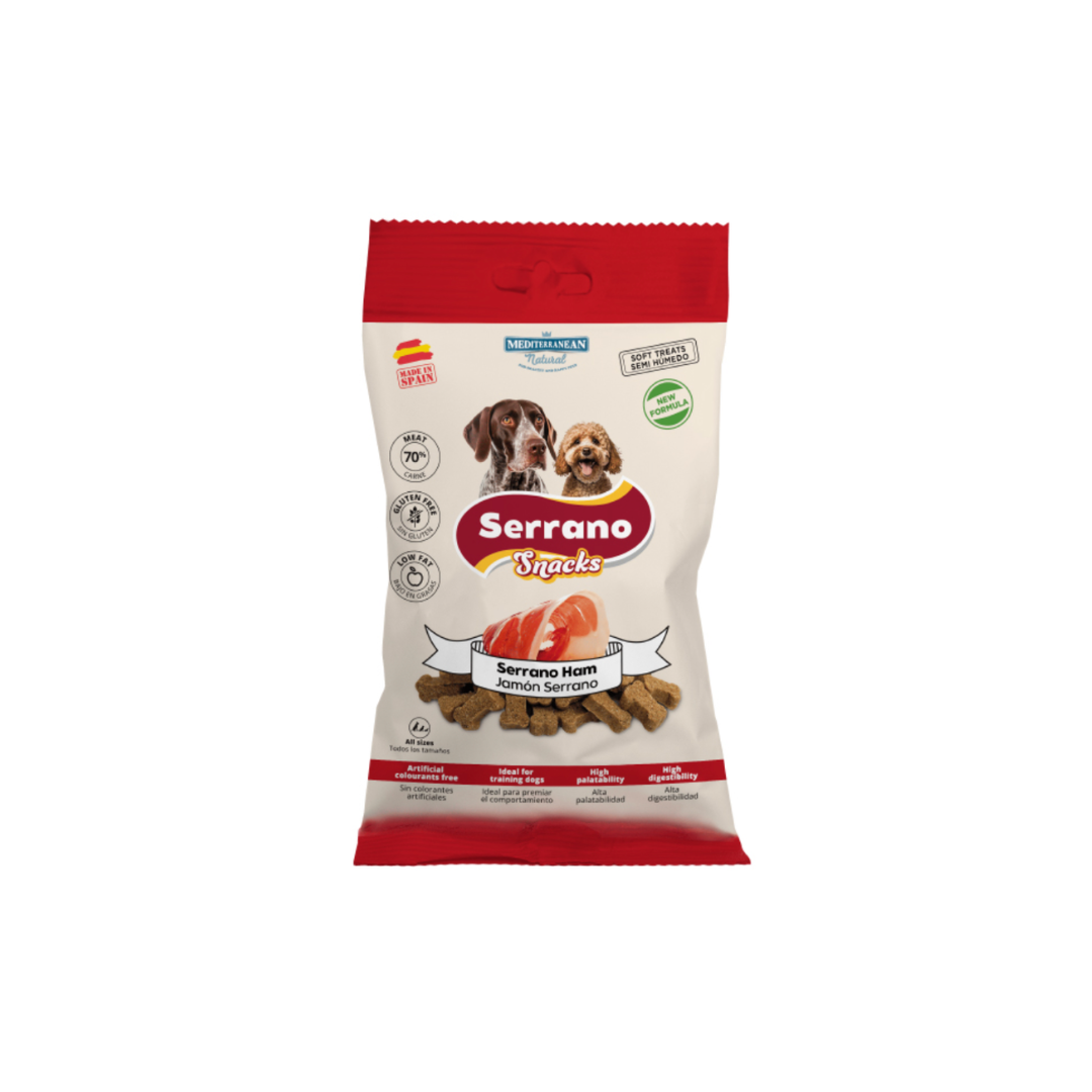 Serrano Snacks | Snack para Perros con Jamón Serrano | Pack 12 Unid. de 100 g