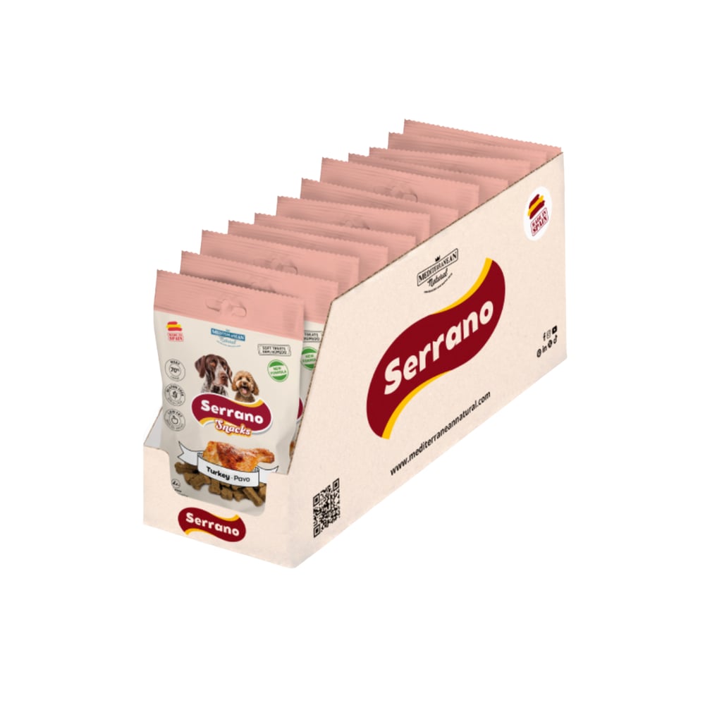 Serrano Snacks | Snack para Perros con Pavo | Pack 12 Unid. de 100g