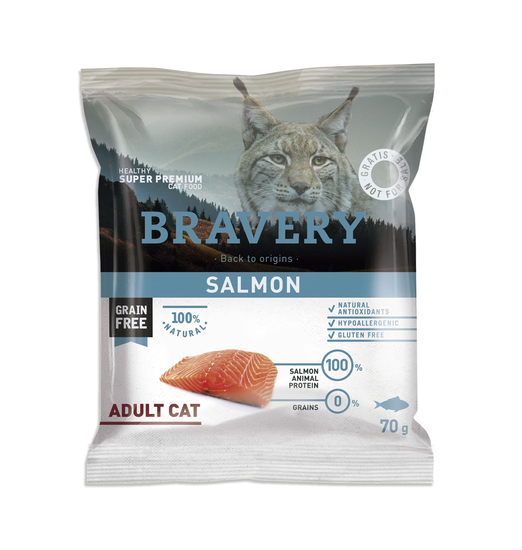 MUESTRA BRAVERY SALMON ADULT CAT  70 Gr