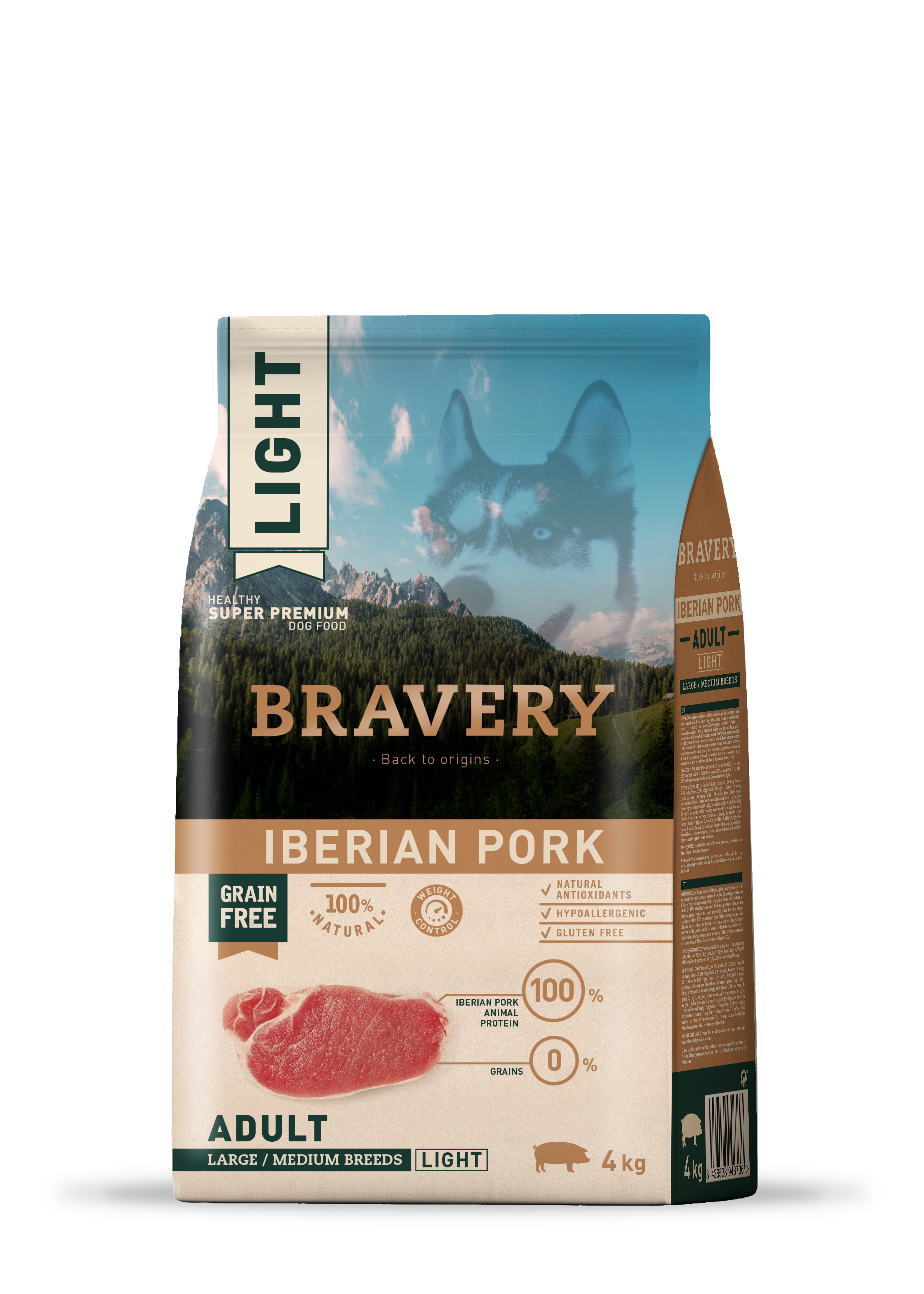 BRAVERY IBERIAN PORK ADULT LIGHT LARGE/MEDIUM BREEDS 4 KGS