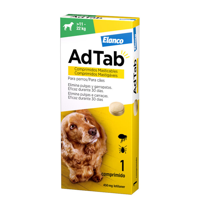 AdTab Perro 450 mg – Comprimido Masticable Antiparasitario para Perros (11-22 kg) | Protección Mensual contra Pulgas y Garrapatas