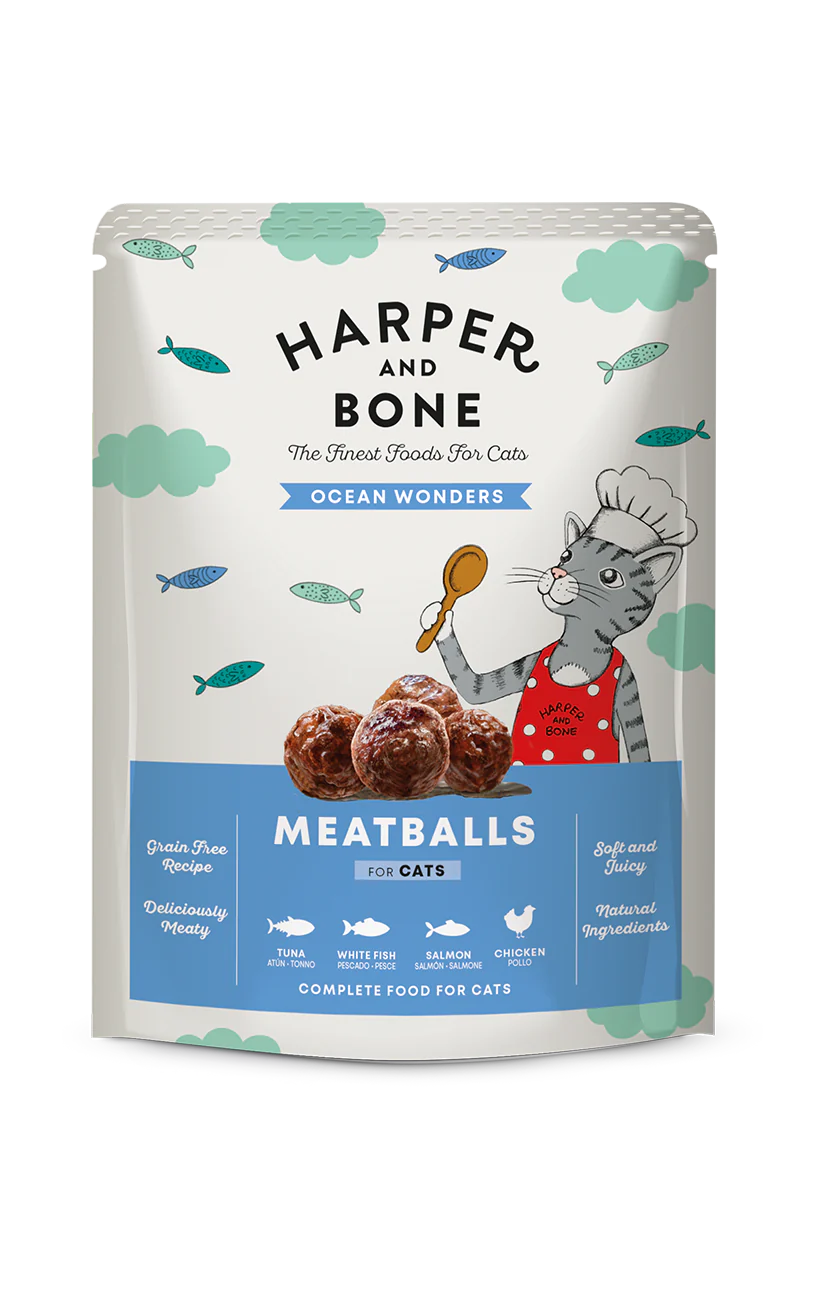 Harper & Bone Pouch Cat Adult Ocean Wonders 85 g – Comida Húmeda para Gatos Adultos con Atún, Pescado Blanco, Salmón y Pollo