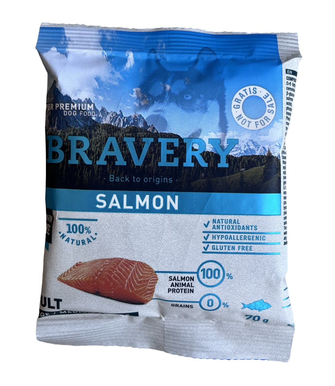 MUESTRA BRAVERY SALMÓN ADULT LARGE/MEDIUM BREED 70 Gr