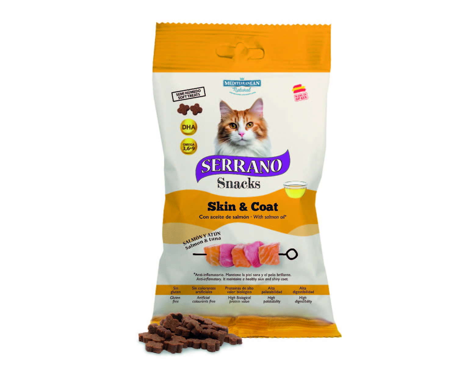 Serrano Snacks | Snack para Piel y Pelo de Gatos con Salmón y Atún | 50 g