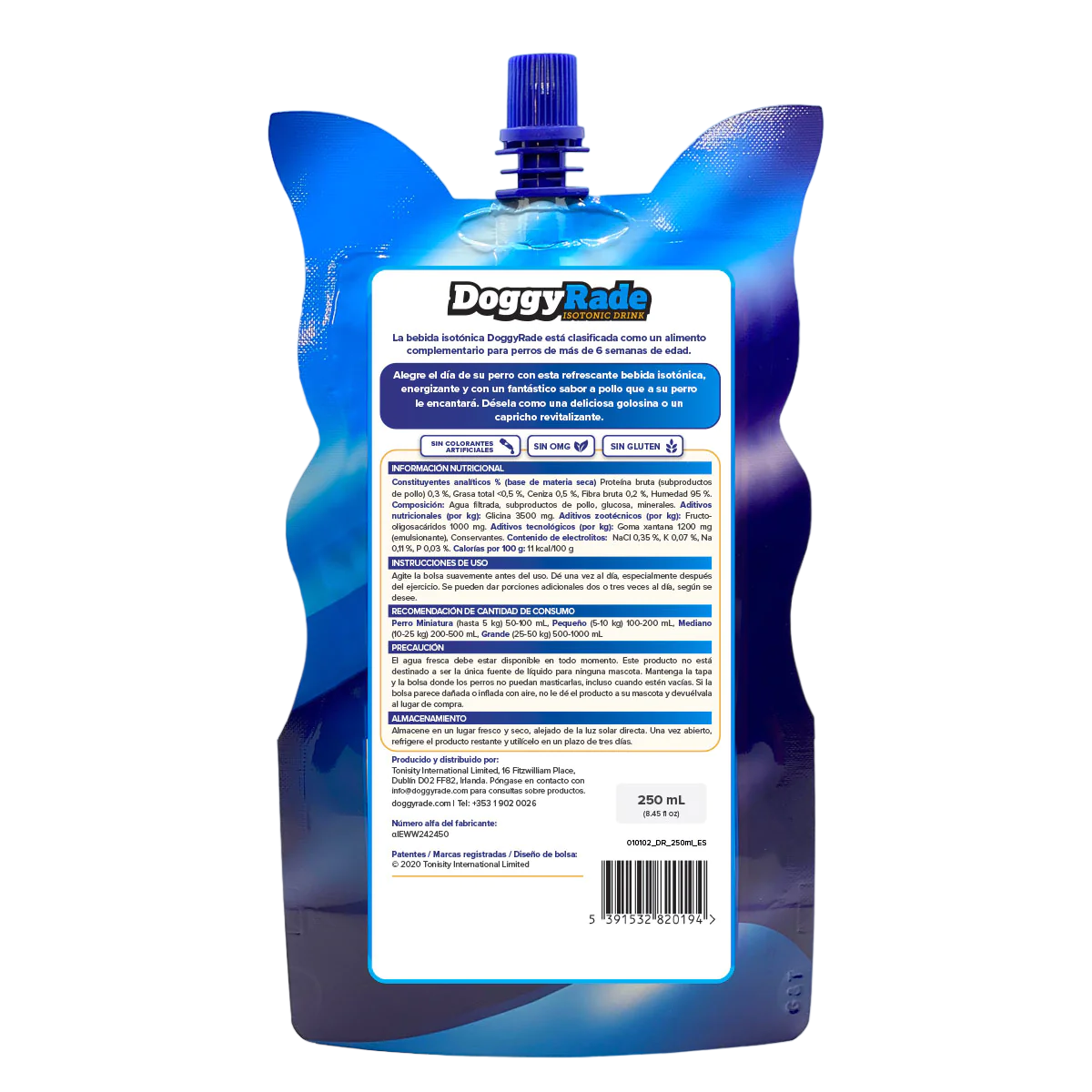 DoggyRade Bebida Isotónica para Perros 250 ml | Hidratación Saludable con Prebióticos para la Digestión