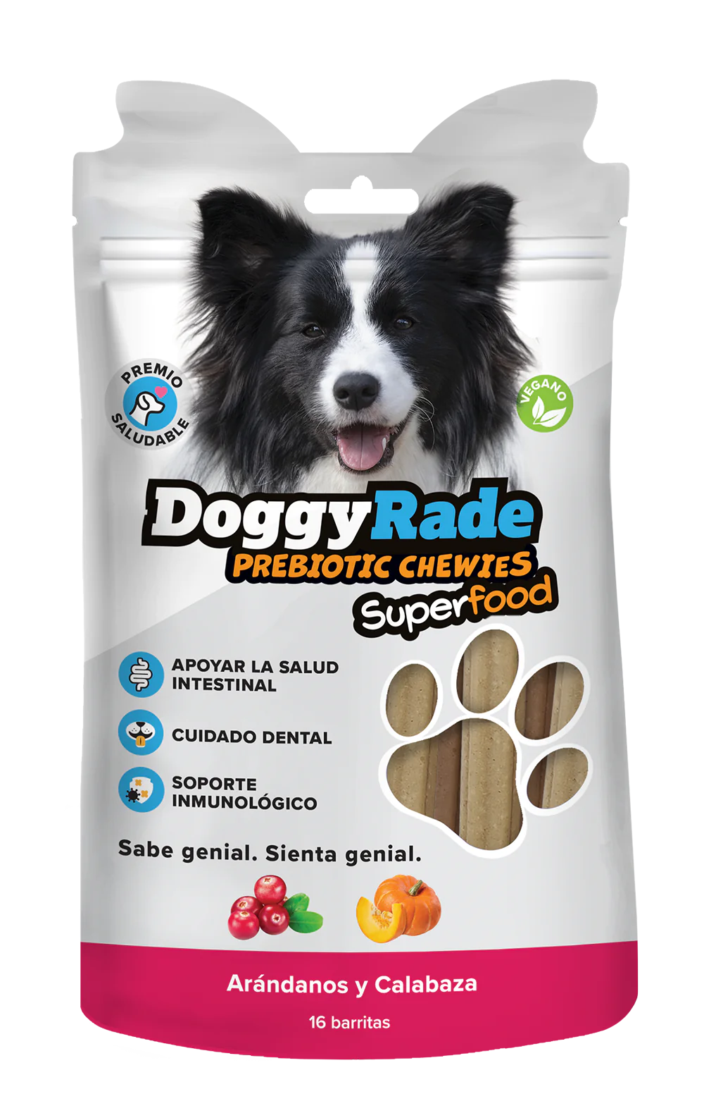 DoggyRade Prebiotic Chewies + Superfoods (Arándano Rojo y Semillas de Calabaza) – Caja con 12 Unidades | Snacks Funcionales para Perros con Prebiótico