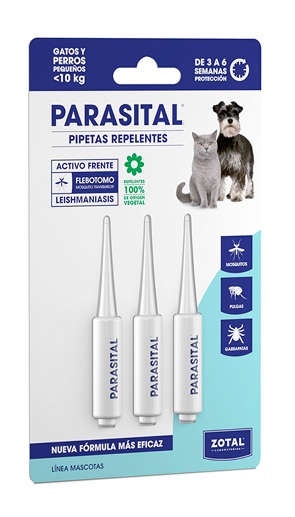 Parasital Pipetas Antiparasitarias para Perros Pequeños y Gatos – Blister 3 x 1,25 ml, Protección Efectiva contra Pulgas y Garrapatas
