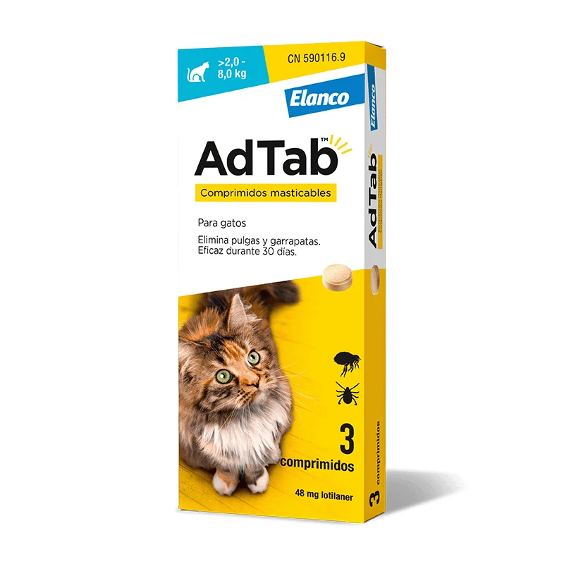 AdTab Pastillas Masticables Antiparasitarios para Gatos de 2 a 8 Kg 3 Comprimidos