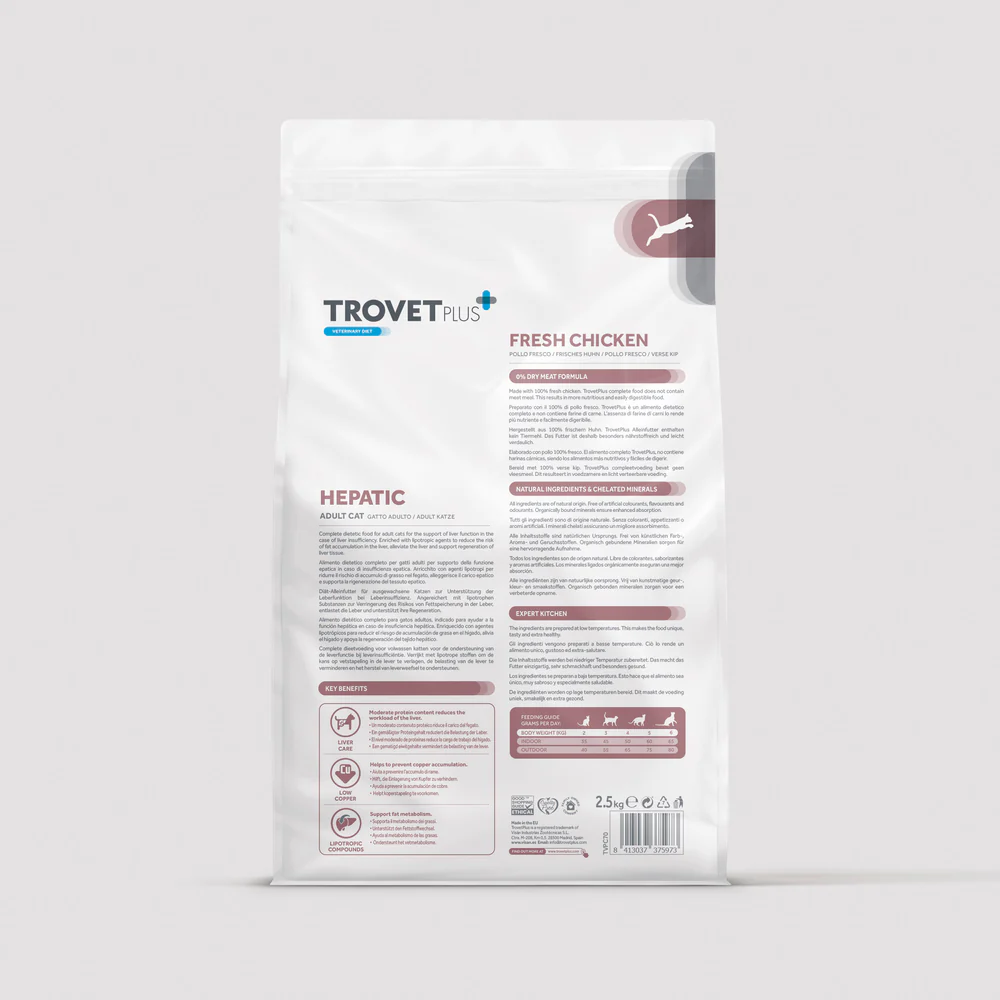 Trovet Plus | Pienso Para Problemas Hepáticos Para Gato Adulto | Pollo 2,5 kg