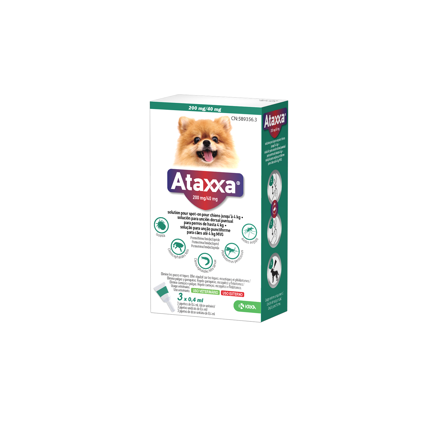 Ataxxa Spot On Perros <4 kg – Pipetas Antiparasitarias contra Pulgas, Garrapatas y Mosquito de la Leishmania (3 Unidades)