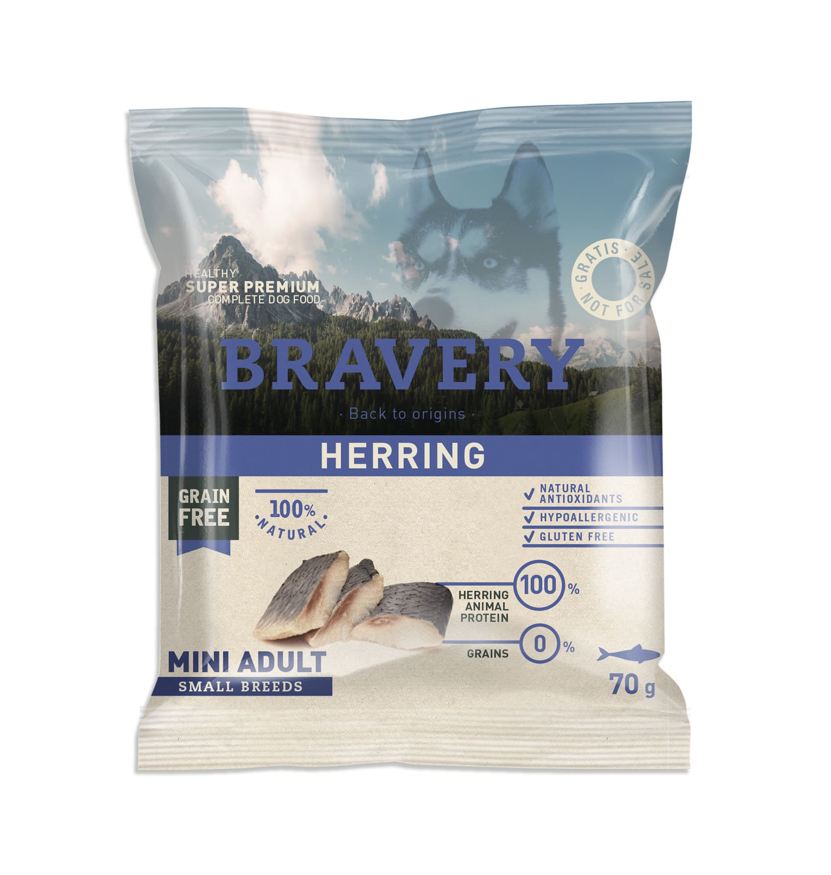 MUESTRA BRAVERY HERRING MINI ADULT SMALL BREEDS 70 Gr