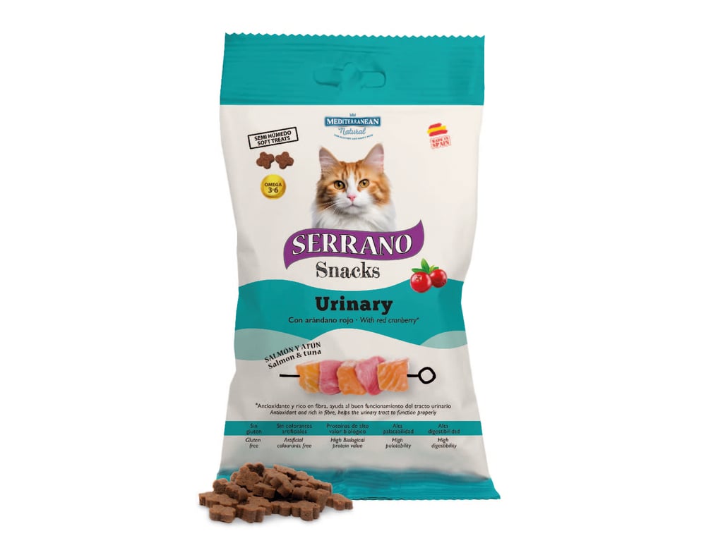 Serrano Snacks | Snack Urinario para Gatos con Salmón, Atún y Pollo | 50 g