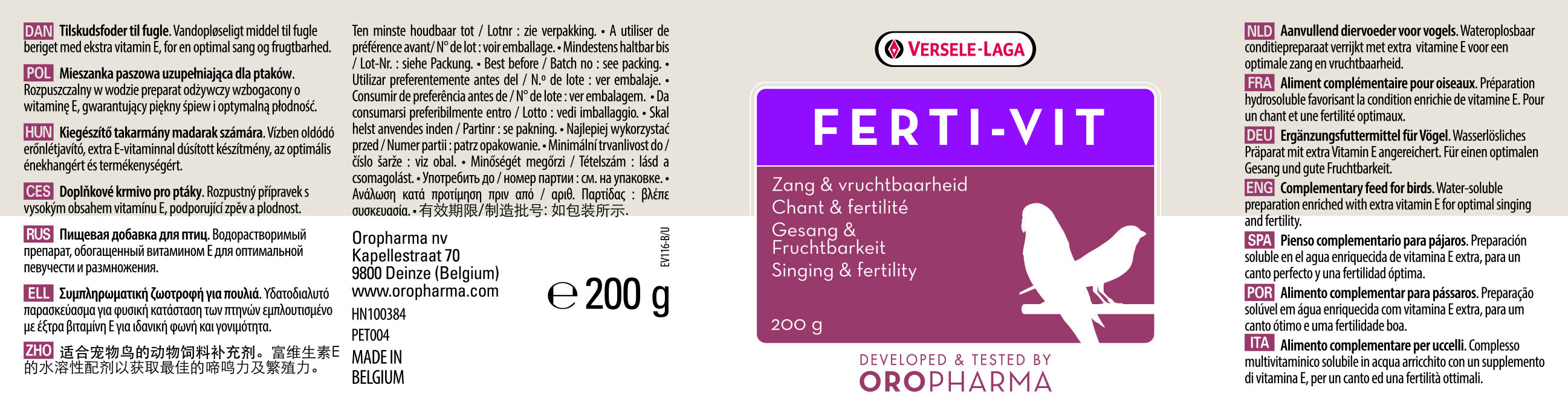 Versele Laga Ferti-Vit Vitaminas Para La Reproducción Y Canto Para Pájaros 200 Gr