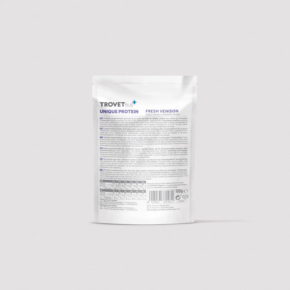 Trovet Plus Proteína Única | Pouch Hipoalergénico Para Perros Y Gatos | Ciervo 100 g

