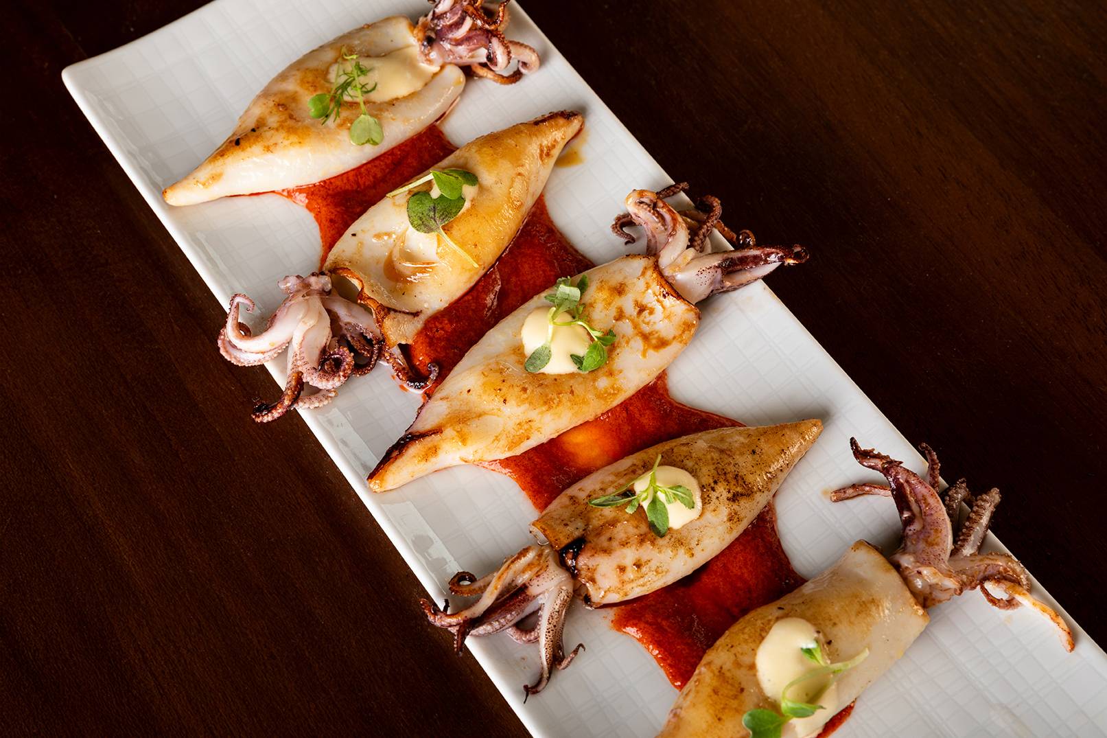 Chipirones con crema de gamba roja en el Restaurante Bar Plaza de Sevilla