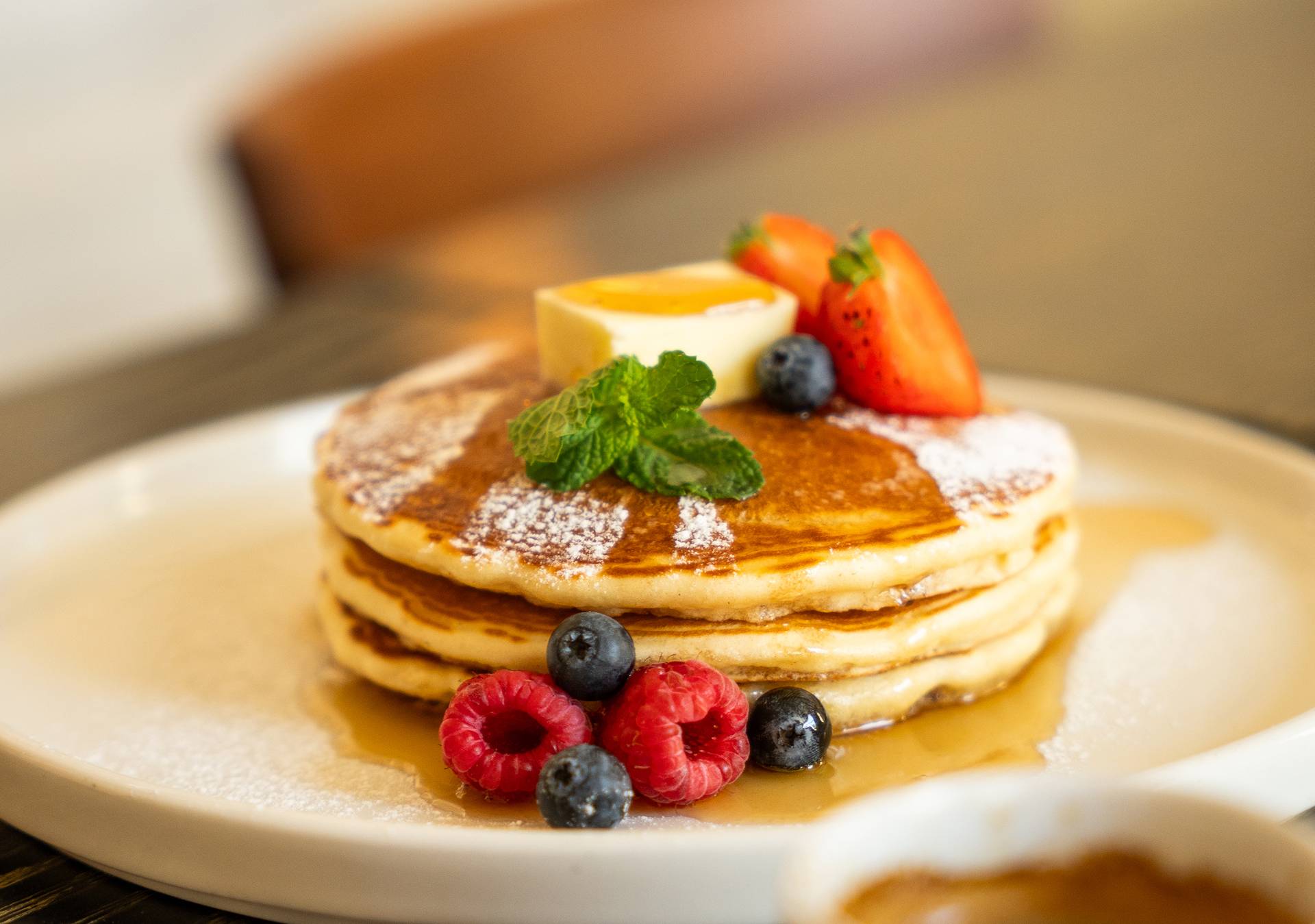 Pancakes con mantequilla y sirope de arce