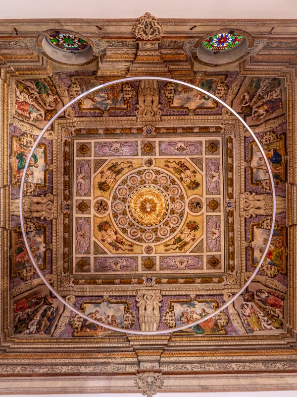 Detalle del techo del Salón Sant Mori en Mercer Residences Palau Moxó