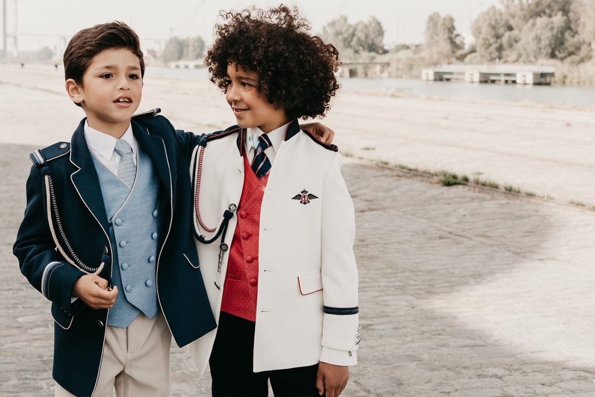 Navy or white? Choosing the color of the admiral's suit for his First Communion