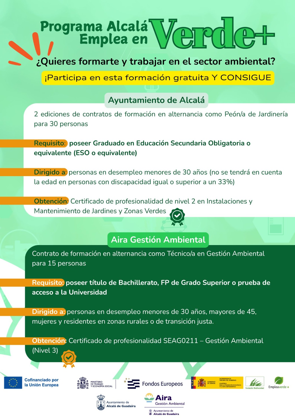 El lunes se abre el plazo para participar en el programa de mejora de competencias Alcalá Emplea en Verde+