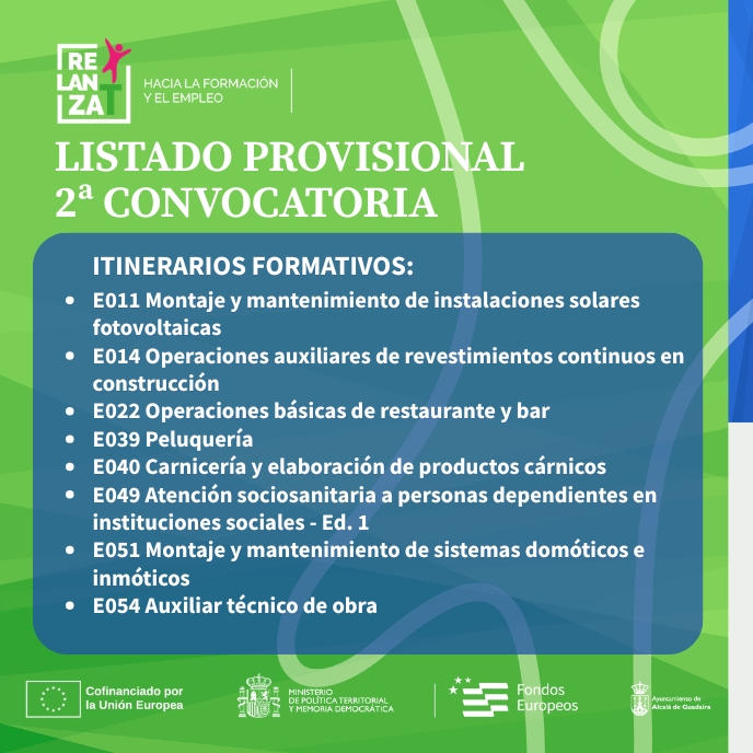 Publicados los listados provisionales de ocho itinerarios de la segunda convocatoria de RELANZA-T
