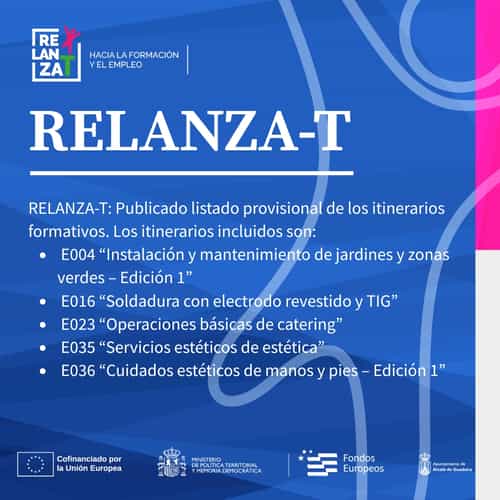 Publicado listado provisional de participantes en itinerarios formativos de RELANZA-T 