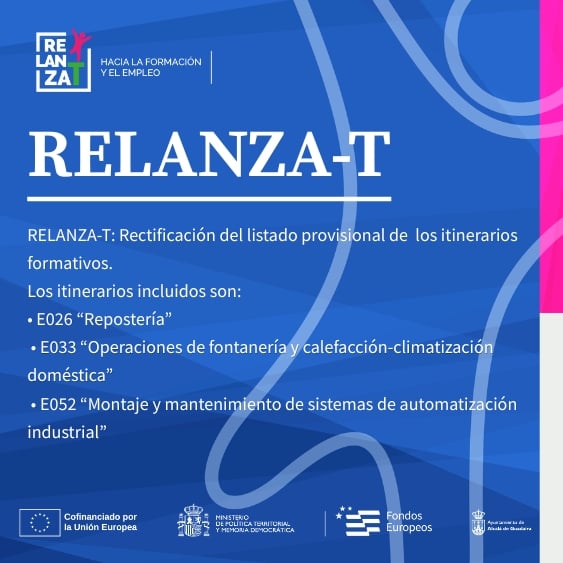 Rectificación del listado provisional de los itinerarios E026, E033 y E052 de RELANZA-T