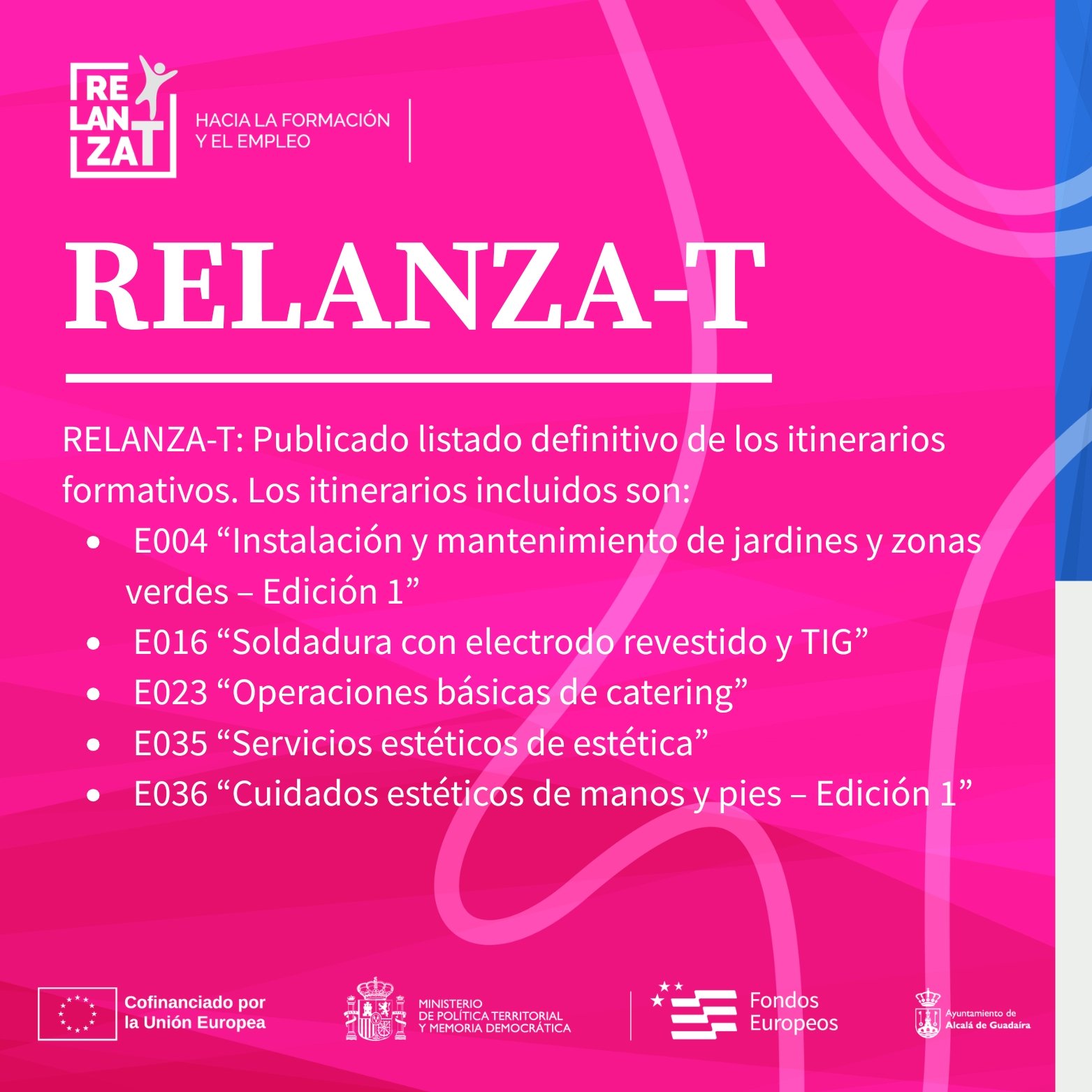 Publicado listado definitivo de participantes en itinerarios formativos de RELANZA-T