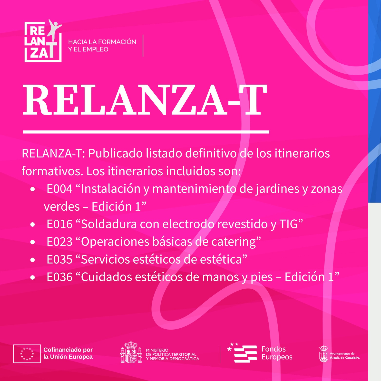 Publicado listado definitivo de participantes en itinerarios formativos de RELANZA-T